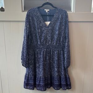 beachlunchlounge Navy Floral Long Sleeve Dress